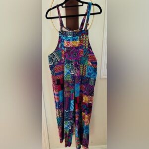 Vibrant Patchwork Boho Maxi Jumpsuit- Multicolor